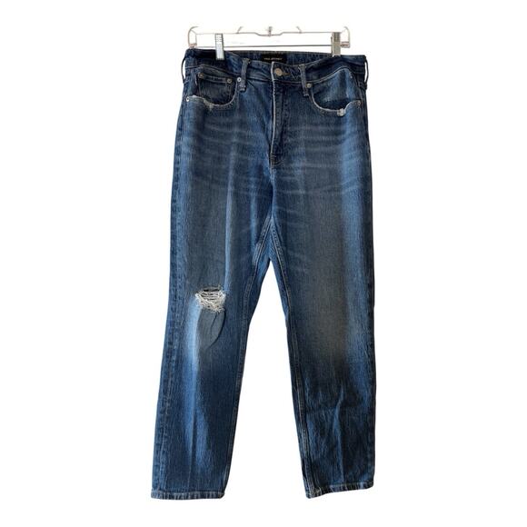 Free Assembly Denim - Free Assembly high-rise straight-leg jeans medium wash, distressing cropped 10